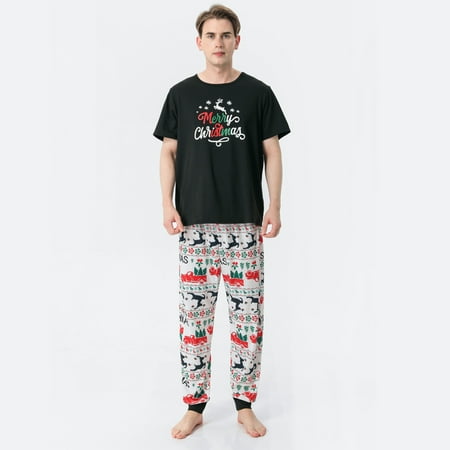 

purcolt Merry Christmas Letter Deer Print Pajamas for Family 2-Piece Matching Family Christmas Pajamas Set Xmas Matching Pjs Loungewear Sleepwear Sets for Family