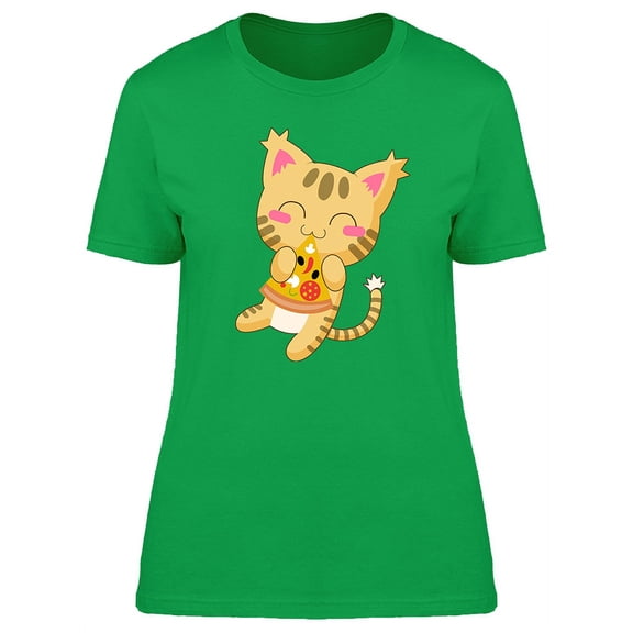 Cute Kitty Eating Pizza Graphic Women's T-shirt