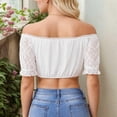 thumbnail image 5 of Babysbule Women's Off The Shoulder Lace Drawstring Crop Blouse V-Neck Short Sleeve Casual Summer Festival Top, 5 of 7