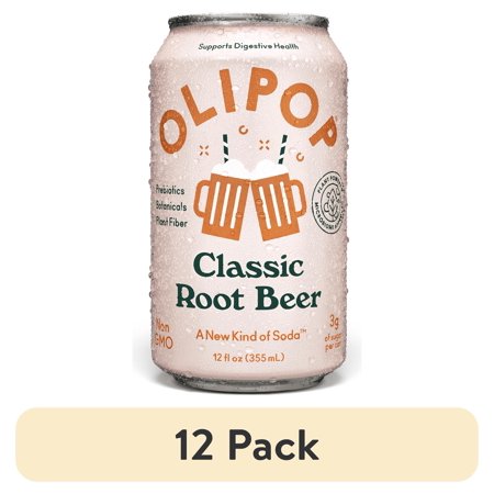 (12 pack) OLIPOP Prebiotic Soda, Classic Root Beer, 12 fl oz, Refrigerated