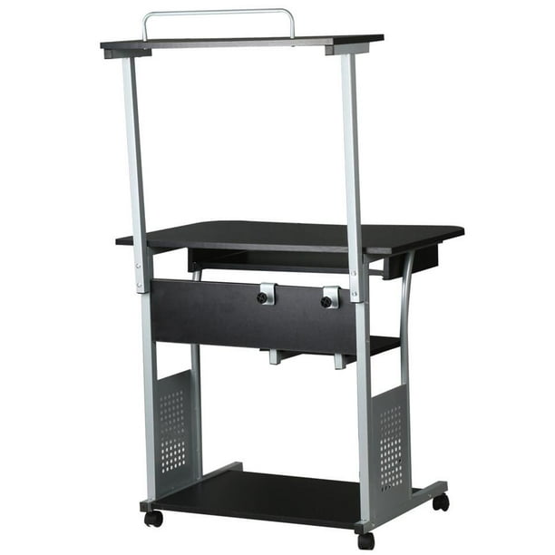 Yaheetech 2 Tier Computer Desk With, Small Black Computer Desk With Shelf For Printer