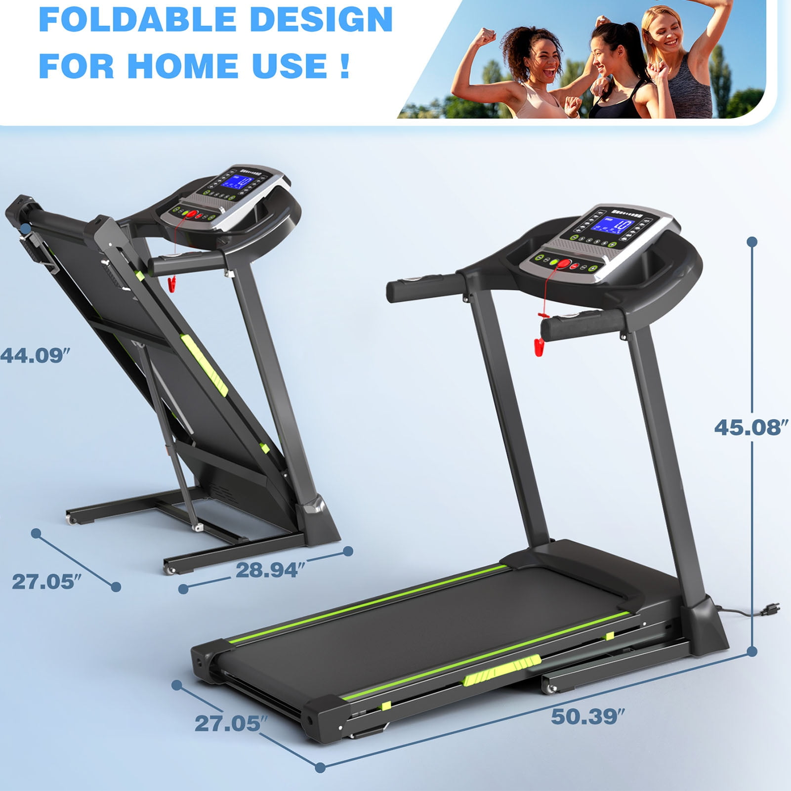 Folding Treadmill for Home, 3.5HP Quiet Brushless Treadmills with Handle 330 lbs Capacity, 4% Incline, LED Display & APP Control, Compact Foldable Walking Pad for Home Apartment Office