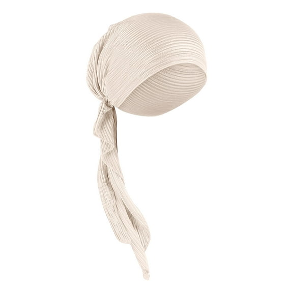 Penkiiy Pre Tied Turban Headscarf for Women - Slip-On Chemo Headwrap Hat Bandana Headwear for Hair Loss Cover Caps Beige