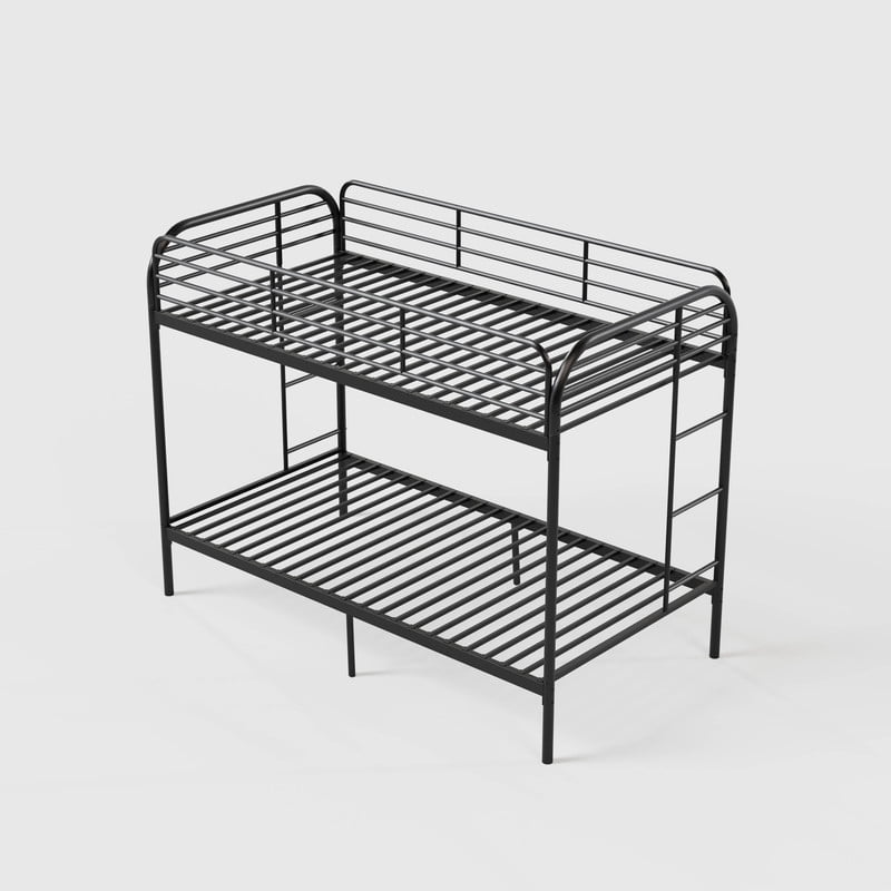 Twin Over Twin Metal Bunk Bed with Ladder, High Guardrails, Underbed Storage Space, Sturdy Iron Frame, Noise-Reduced Design