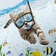 thumbnail image 3 of Funny Cat Shower Curtain Set Teal Blue Sea Ocean Shower Curtains with Animal Octopus Starfish Turtle Anchor Fish Nautical Bathroom Curtain Ocean Cute Shower Curtains for Bathroom Decor (47X64), 3 of 5