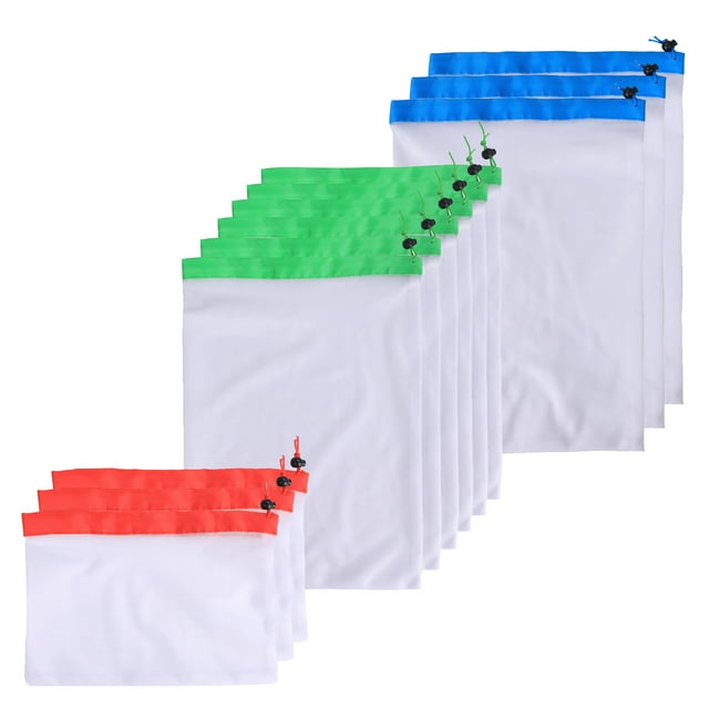 Reusable Mesh Produce Bags 12 PCS Washable Premium Grocery Bags with Reinforced Edges and Drawstring 3 Sizes