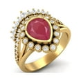 thumbnail image 2 of Tiara Ring 925 Sterling Silver Gold Vermeil 2.06 Cts Pear Shape Ruby Glass Filled Solitaire Wedding Crown Ring, 2 of 3
