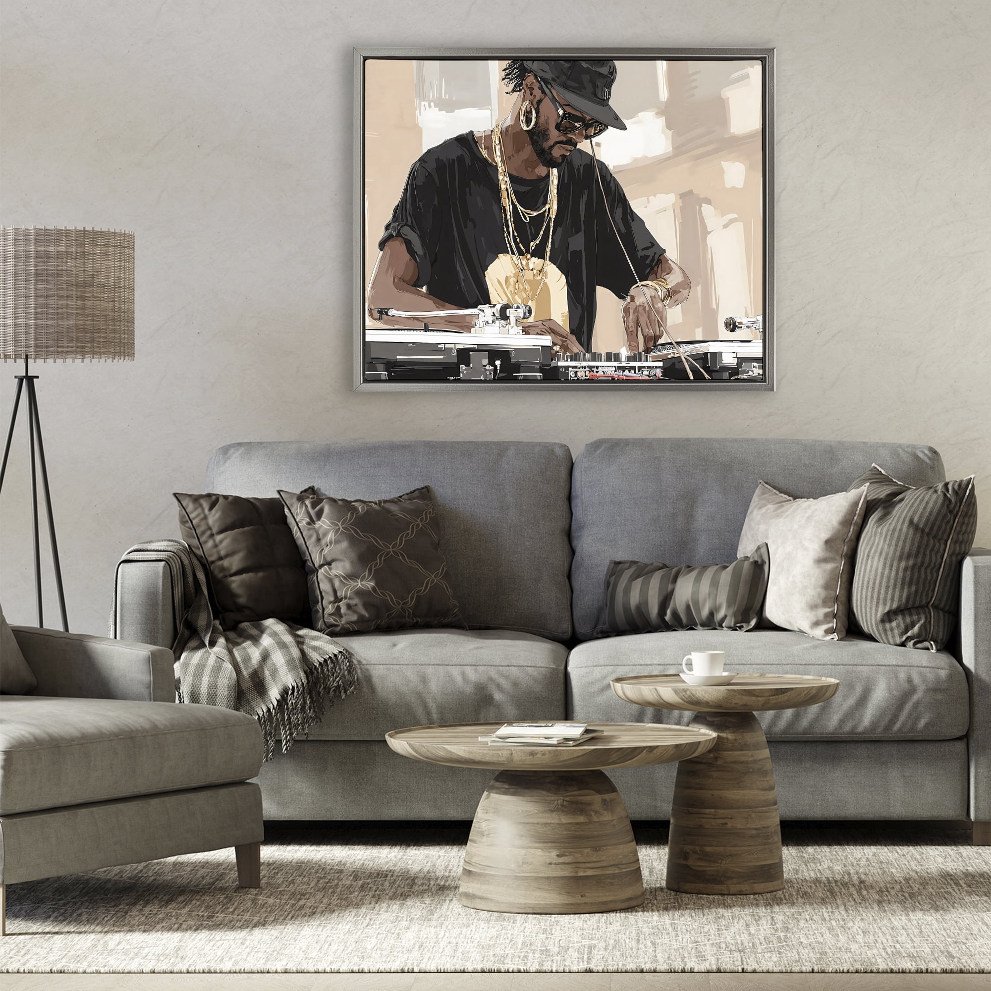 Stupell Industries Timeless DJ with Urban Rhythm Gray Framed Floater Canvas Wall Art, design by Franklyn Gregory