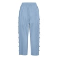 thumbnail image 6 of Women's High Waisted Sweatpants, Comdrip Women's Fashion Solid Color Cotton Linen Elastic Seven Pants Beach Casual Pants Linen Pants Women Light Blue L, 6 of 6