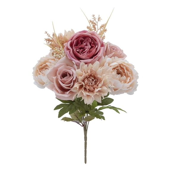 Mainstays 18 in Artificial Rose & Peony Fall Bouquet, Pink & Cream, Indoor Use