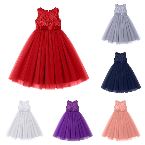 FYDUU Flower Girl Dresses Elegant Bridesmaid Wedding Pageant Lace Formal Maxi Gown Sleeveless Party Princess Tulle Dress for Girls 11-12 Years
