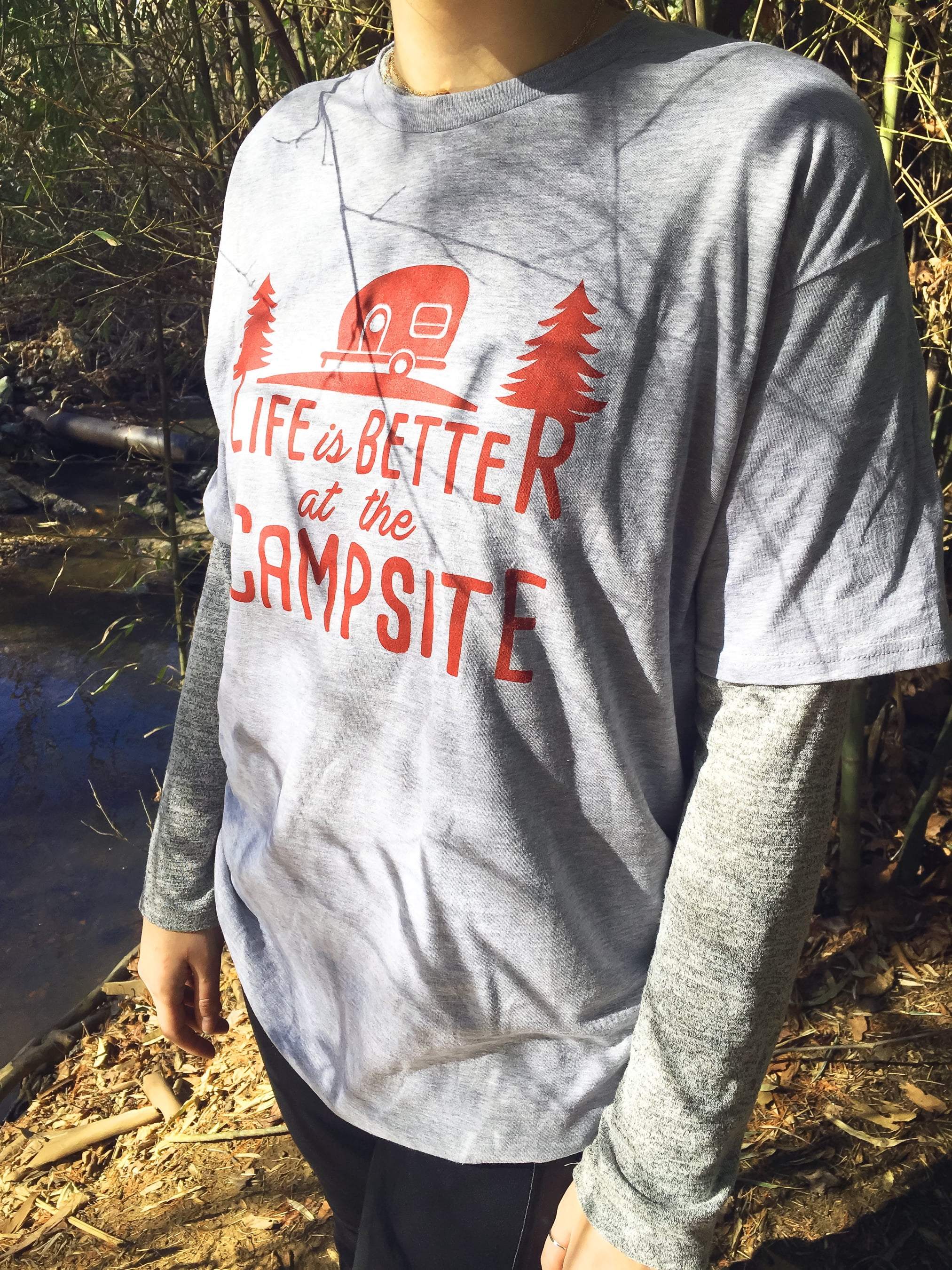 Camco Life is Better at The Campsite Heather Gray T-Shirt Soft Cotton Blend, Comfortable Material, Great for a Gym Shirt - XXL (53211)