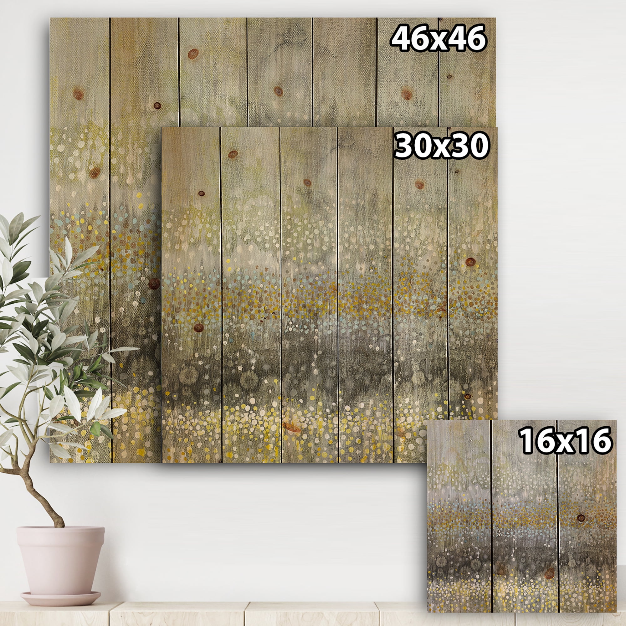 Designart 'Glam Gold Rain Abstract III' Modern & Contemporary Print on Natural Pine Wood