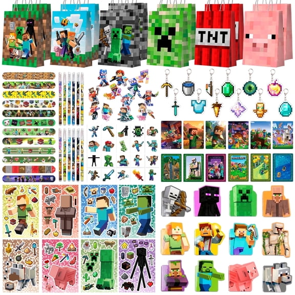 177Pcs Cube Party Favors for Kids, Cube Birthday Party Favors Set- Cube Gift Bags Key Chains Stickers Notebooks etc Cube Party Supplies for Party School