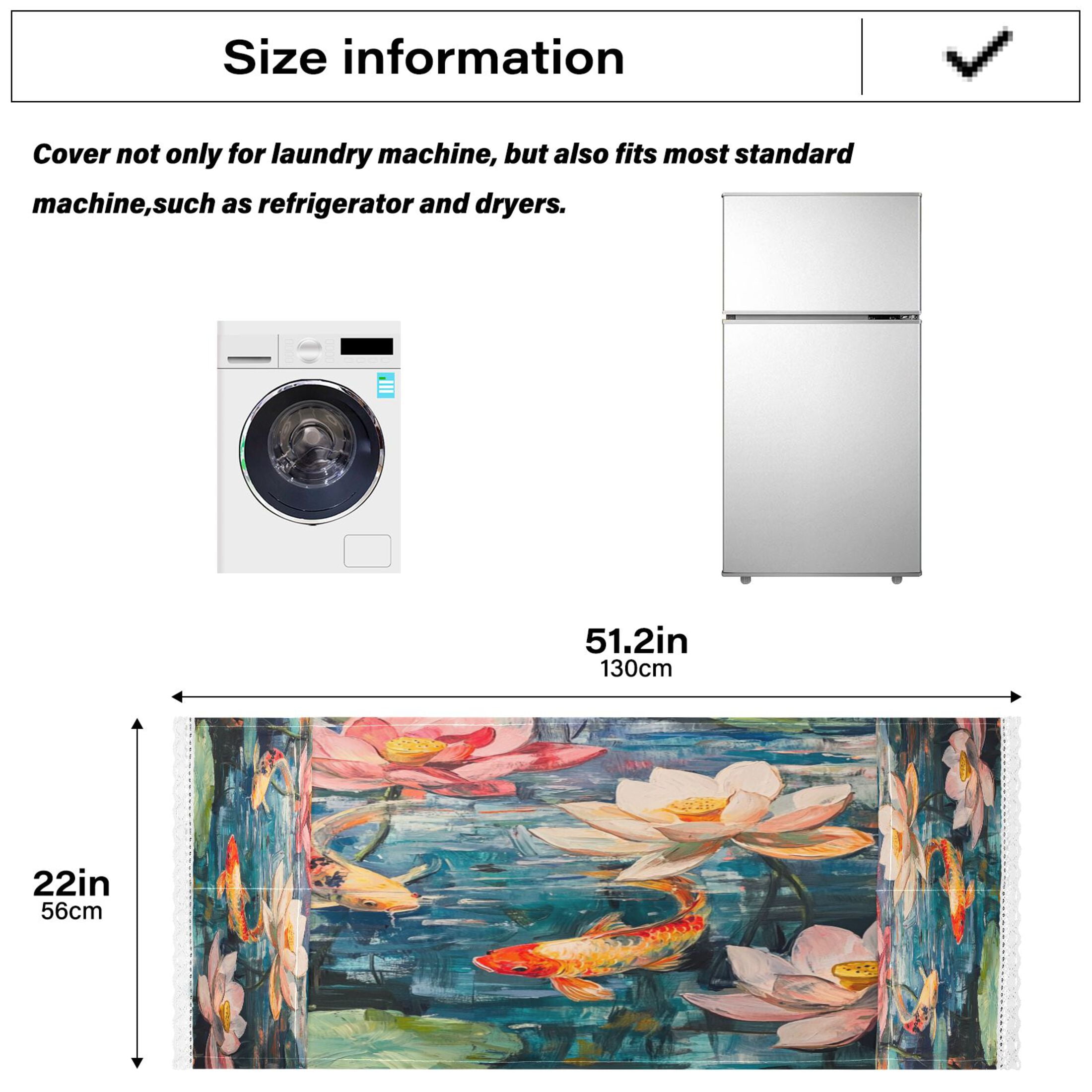Goldfish in The Lotus PondWasher and Dryer Covers Dust-Proof and Oil Resistant Fridge Cover with 4 Storage Pockets Washing Machine Top Cover for Laundry Kitchen Home 51.2 x 22 In
