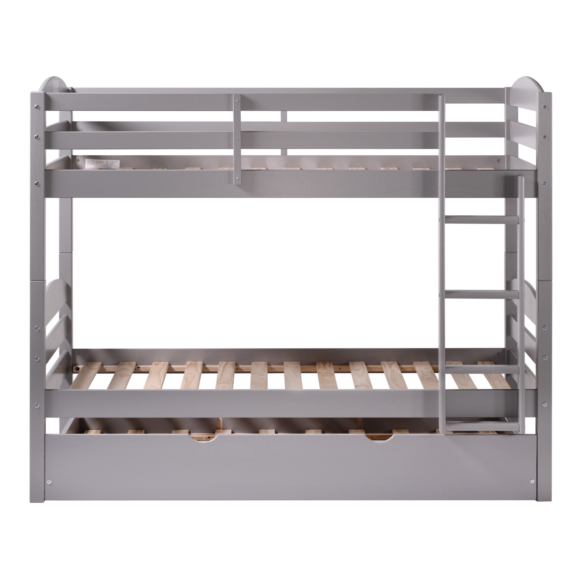 Walker Edison Transitional Twin-over-Twin Bunk Bed Frame with Trundle Bed, Grey