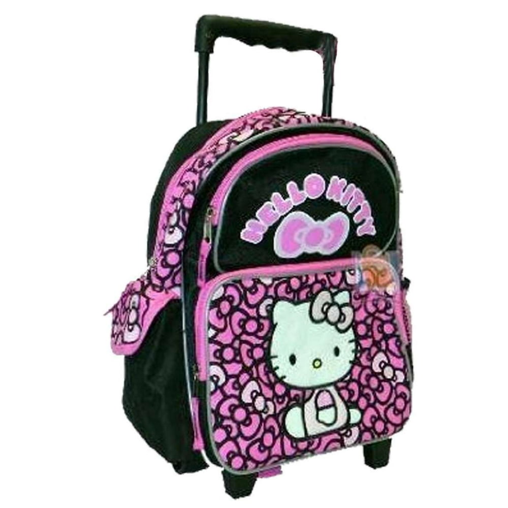 Sanrio Hello Kitty Toddler Rolling Backpack Ribbons Black/Pink, New