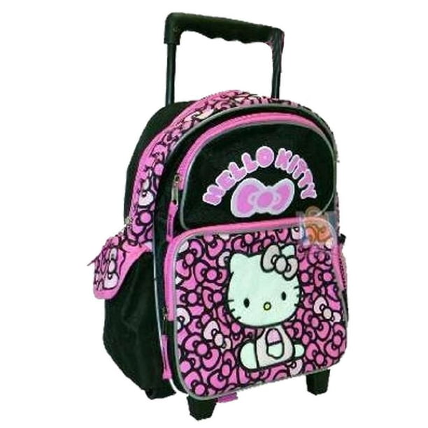 Sanrio Hello Kitty Toddler Rolling Backpack Ribbons Black/Pink, New