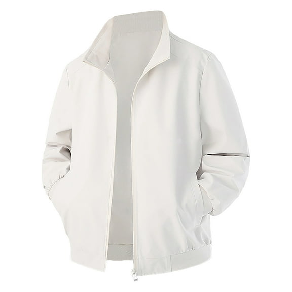IWRICH Men's Bomber Lined Jacket Oversize Lightweight Casual Windbreaker Full Zip Coat with Pockets White XL