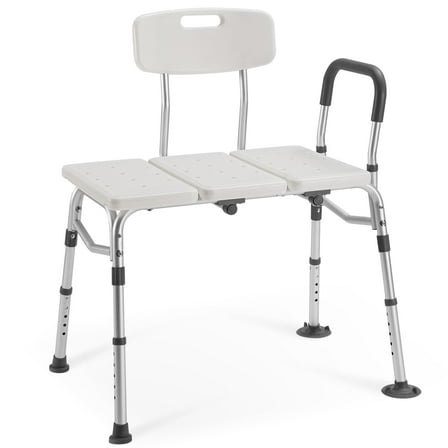 MaxKare Transfer Bench & Shower Chair with Backrest & Padded Armrests for Senior and Handicap, Toilet Rail, 10 Levels Height Adjustable, Rubber Feet, 300Lbs