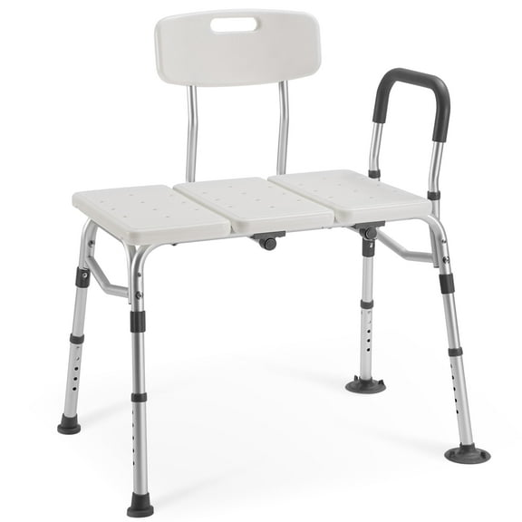 MaxKare Transfer Bench & Shower Chair with Backrest & Padded Armrests for Senior and Handicap, Toilet Rail, 10 Levels Height Adjustable, Rubber Feet, 300Lbs