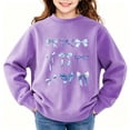 thumbnail image 6 of Girls Bow Print Sweatshirt Cute Long Sleeve Pullover Top for Kids Teens Fleece Lined Crew Neck Sweatshirts Casual Wear 3-4 Years Purple, 6 of 7