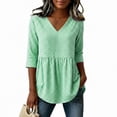 thumbnail image 4 of Qgtaibl Womens Plaid Babydoll Blouse Casual V Neck 3/4 Length Sleeve Cotton Shirts Loose Fit Flowy Pleated Tunic Tops Green L, 4 of 7