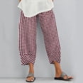 thumbnail image 4 of Pantalones Casuales de Verano para Mujer, Tipo Tulipán, Holgados, con Cintura Elástica y Bolsillos. Rojo M, 4 of 5