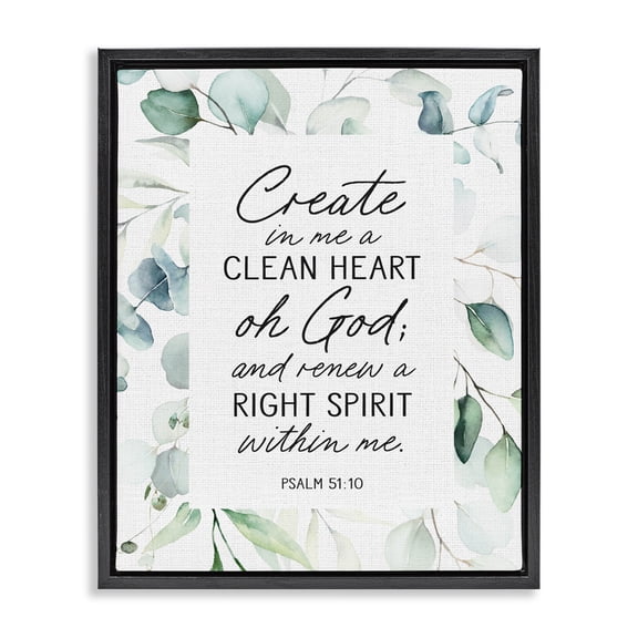 Clean Heart & Right Spirit Black Framed Floater Canvas Wall Art, design by Lettered and Lined