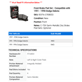 thumbnail image 2 of Front Brake Pad Set - Compatible with 1991 - 1998 Dodge Dakota 1992 1993 1994 1995 1996 1997, 2 of 2