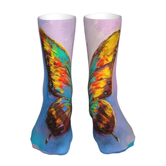 Xecao Oil Painting Beautiful Butterfly Print Fashion No Heel Casual Crew Socks Cushioned Breathable for Men Women - Moisture wicking,Not easy to fade Suitable for daily