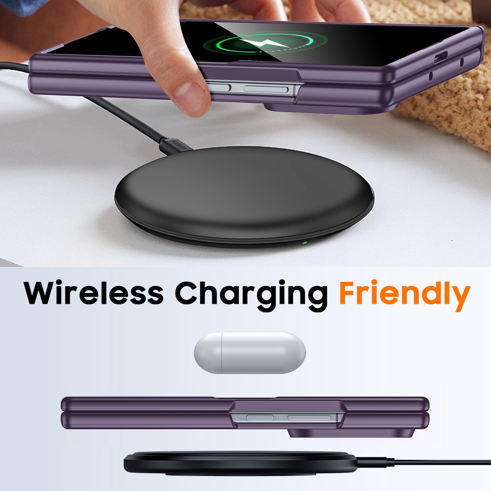 Vizvera for Samsung Galaxy Z Fold 7 Case with Hinge Protection,Screen Protector,Ultra-Thin Skin Feel Translucent Frosted,Wireless Charging,Shockproof Cover-Purple