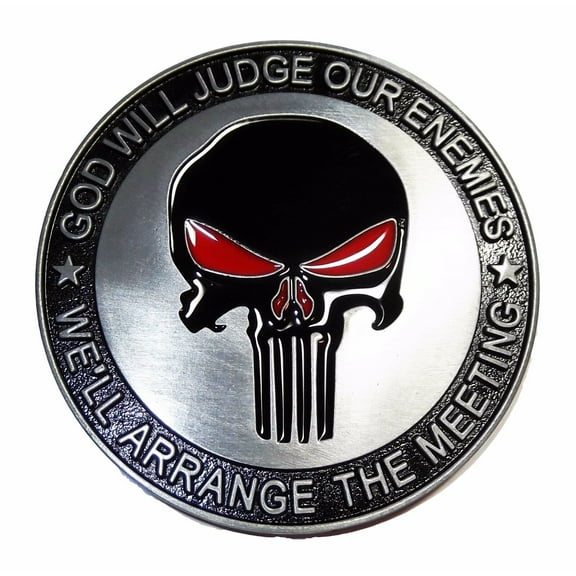 The Punisher "God Will Judge Our Enemies" Metal/Enamel Belt Buckle