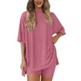 thumbnail image 2 of Women's Shorts Suit Women'S Two Piece Set 2025 Summer Casual Oversized Shirts Biker Shorts Matching Travel Outfit,Pink Women's Shorts Suit 4XL, 2 of 6