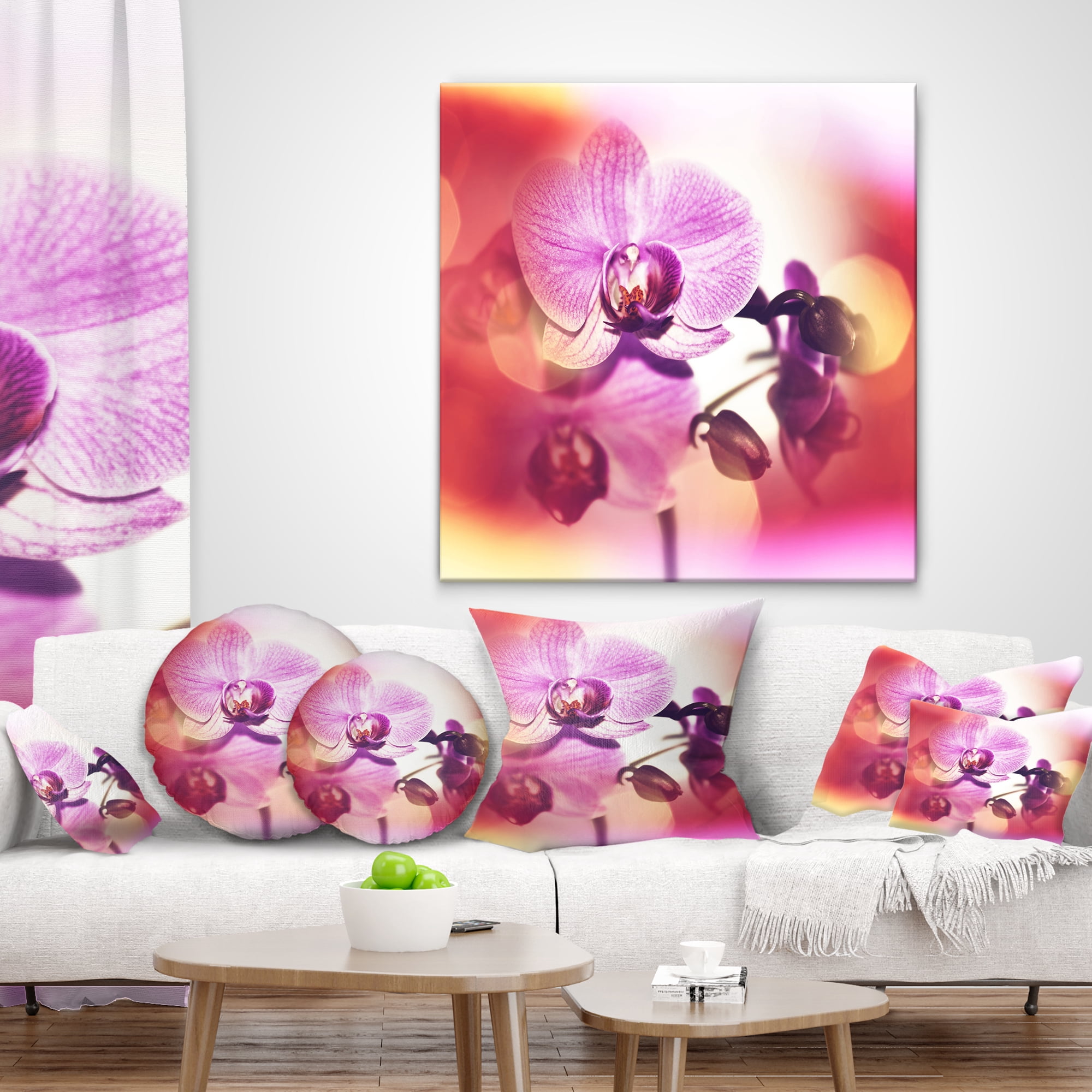 Designart Beautiful Pink Orchid Flowers - Flower Throw Pillow - 12x20