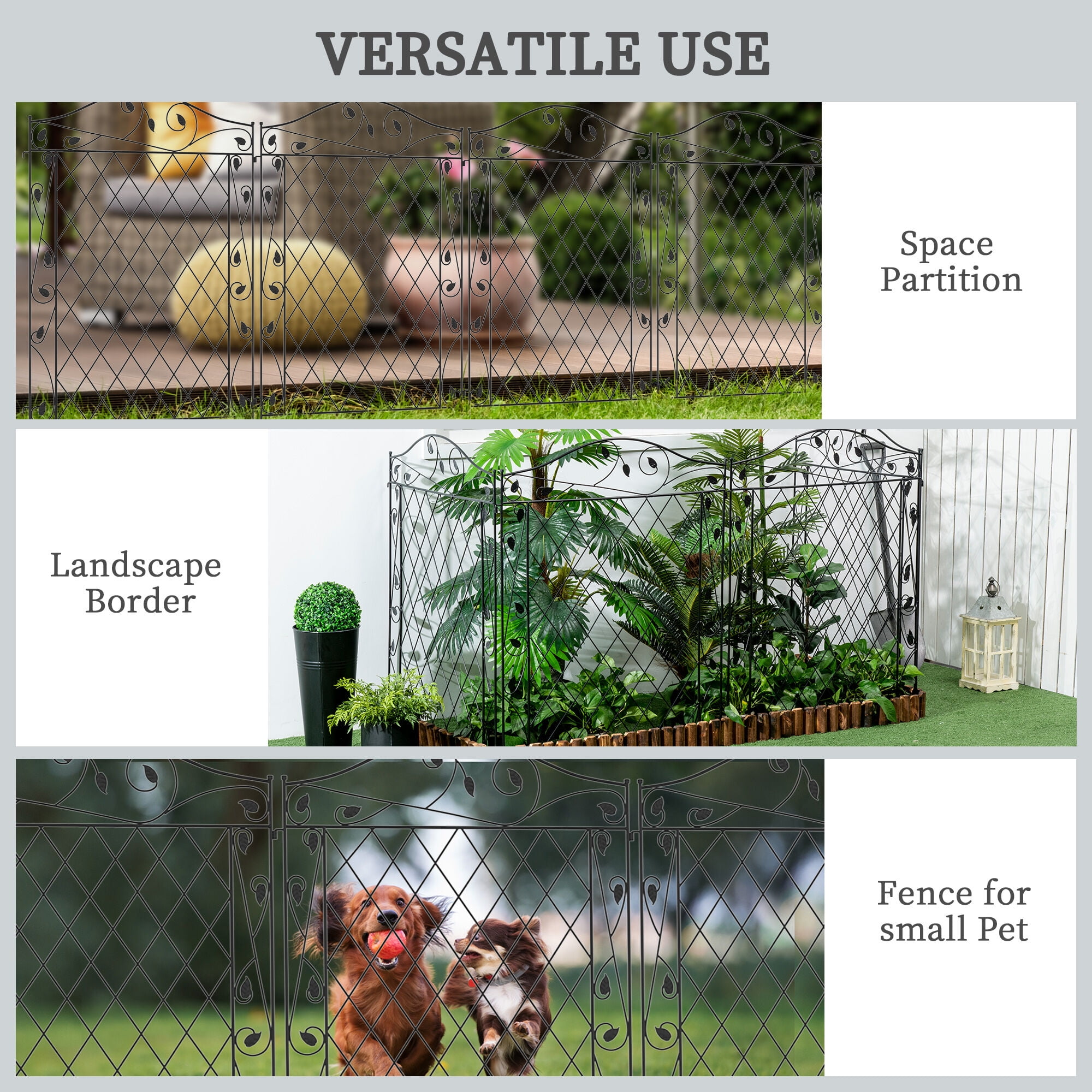Fence Panels, Garden Fence, 4 Pack Steel Fence Panels, 11.5' L x 43" H, Rust-Resistant Animal Barrier Decorative Border Flower Edging for Yard, Landscape, Patio, Outdoor Decor, Wavey Vines