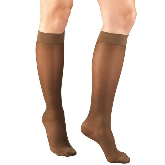 Truform Women's Stockings Knee High Sheer Diamond Pattern: 15-20 mmHg L ESPRESSO (1783ES-L)