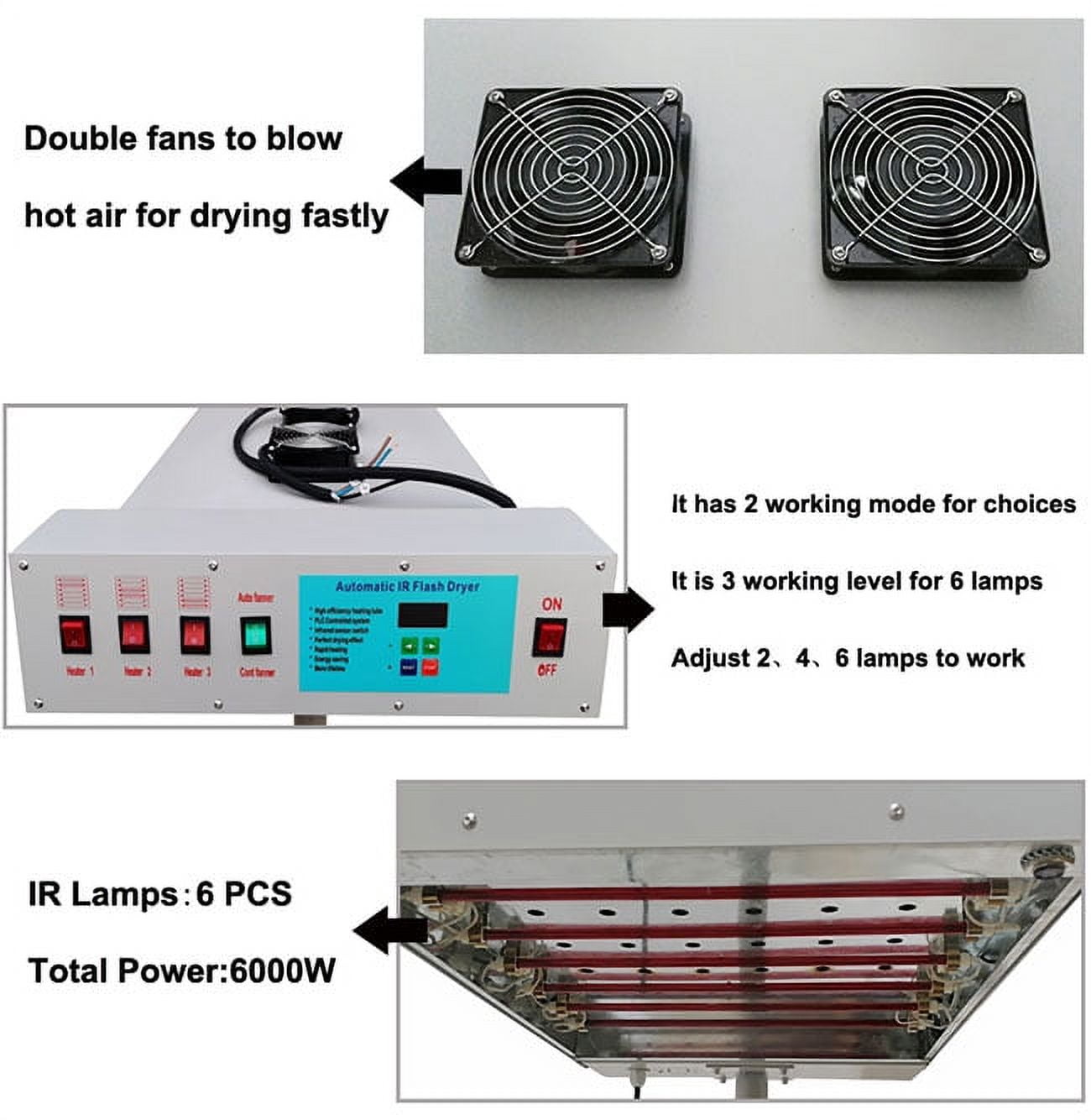 H-E 20" x 24" Automatic IR Flash Dryer with Sensor 2 Modes 3 Levels 220V 6000W