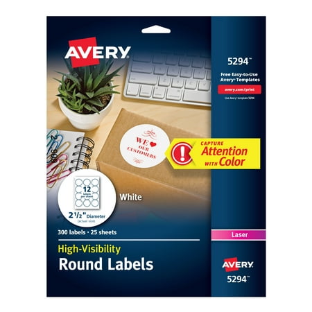 Avery High-Visibility White 2.5 Round Labels, 300 Pack
