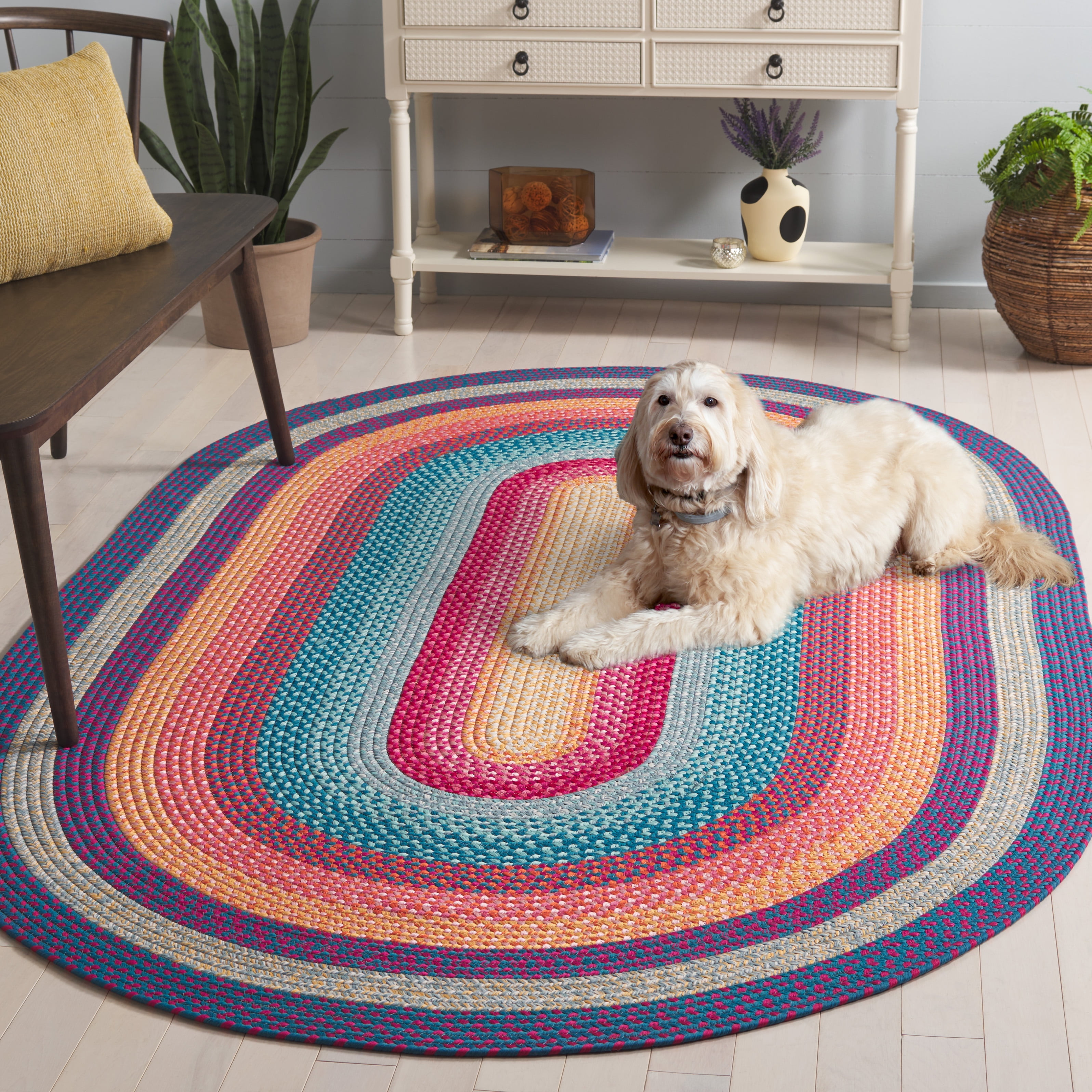 Safavieh Braided Ellen Bordered Machine Washable Reversible Area Rug, Red/Orange, 8' x 10' Oval