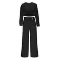 thumbnail image 5 of XPMWRP Women's Two Piece Outfits Solid Color Long Sleeve Warp V Neck Blouse Wide Leg Dress Pants Business Casual Suits with Pockets Black L, 5 of 9