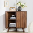 thumbnail image 5 of Small Corner Cabinet,Corner Floor Cabinet with Adjustable Doors and Shelve, Freestanding Narrow Storage Organizer for Kitchen Living Room Bathroom (Walnut), 5 of 9