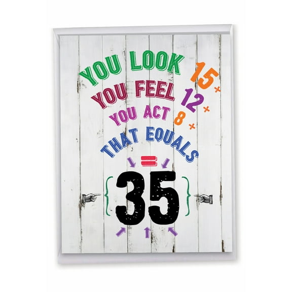 1 Large Funny Happy Birthday Greeting Card (8.5 x 11 Inch) - Age Equation Milestone 35 J9417MBG-US
