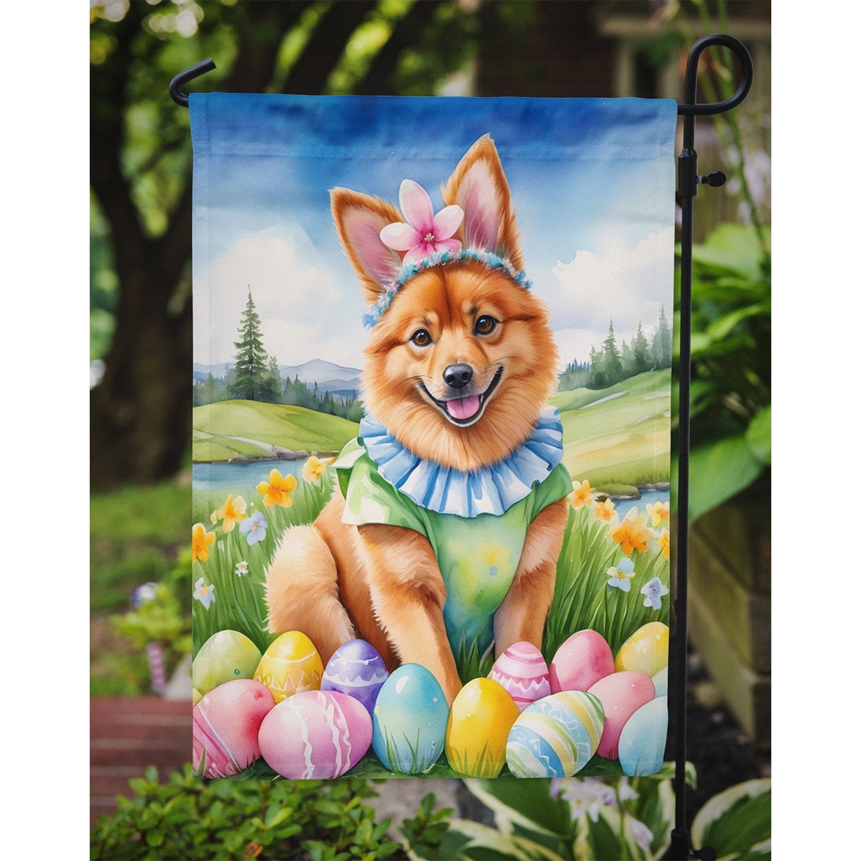 Finnish Spitz Easter Egg Hunt Garden Flag 11.25 in x 15.5 in