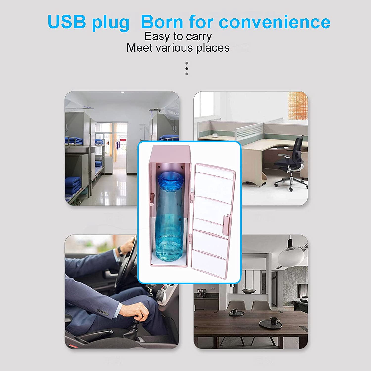 Portable Cooler & Warmer  Fridge - 4.7x3.3x9.8"  Gold Thermoelectric  Fridge for Skincare, Cosmetics, Beverage, Office, Car - Dual Use Refrigerator