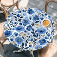 thumbnail image 3 of Round Fitted Tablecloths with Elastic Edge Watercolor Blossom Blue Flower Waterproof Wipeable Table Cover for Kitchen Dining Party Decor Seamless Spring Floral Leaves Table Clothes,45" - 54", 3 of 9
