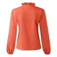 thumbnail image 5 of GXIPO Women's Ruffle Trim Button Up Long Sleeve Blouse Top Cotton Stand Collar Elegant Work Shirt Orange XL, 5 of 5