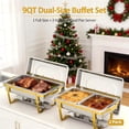 thumbnail image 2 of Ensemble de 2 Buffets de Plats Anti-Frottement de 9 QT, Plats Anti-Frottement en Acier Inoxydable pour Buffet, Réchaud de Buffet Doré avec Ustensiles de Service, Support Pliant, Porte-Carburant pour Fêtes, Traiteurs, Événements, Rassemblements, 2 of 9