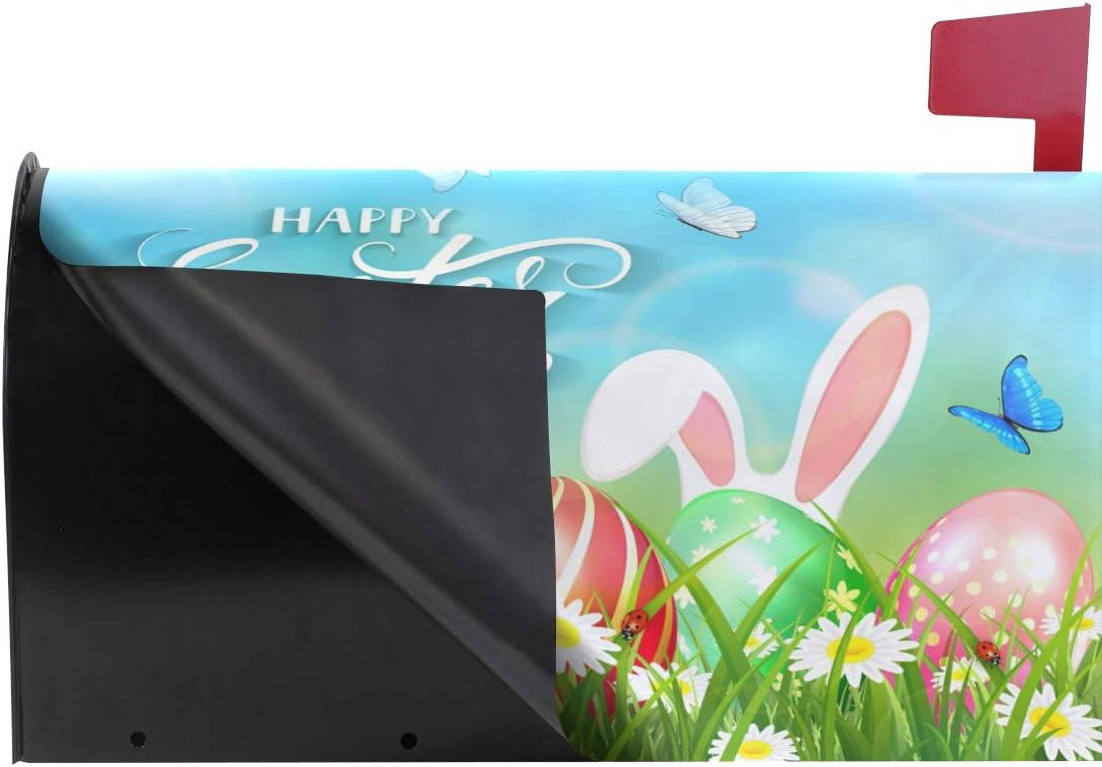 Easter Bunny and Eggs Magnetic Mailbox Cover MailWraps Garden Yard Home Decor for Outside Standard Size-18"x 20.8"