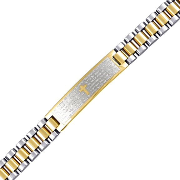 Stainless Steel Two-tone Mens English Lords Prayer 10mm Bracelet-8inch Link Bracelet for Men